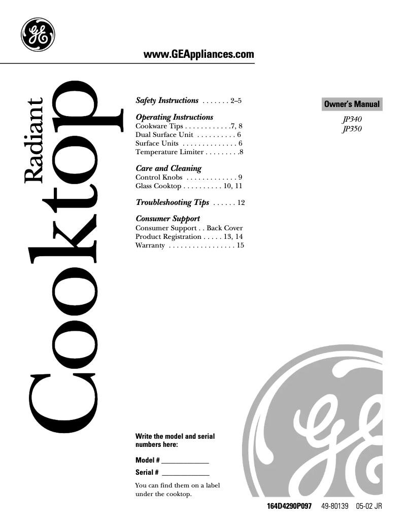 Page n°1 - Manuel d'utilisation et d'entretien GE Profile JP350BCBB