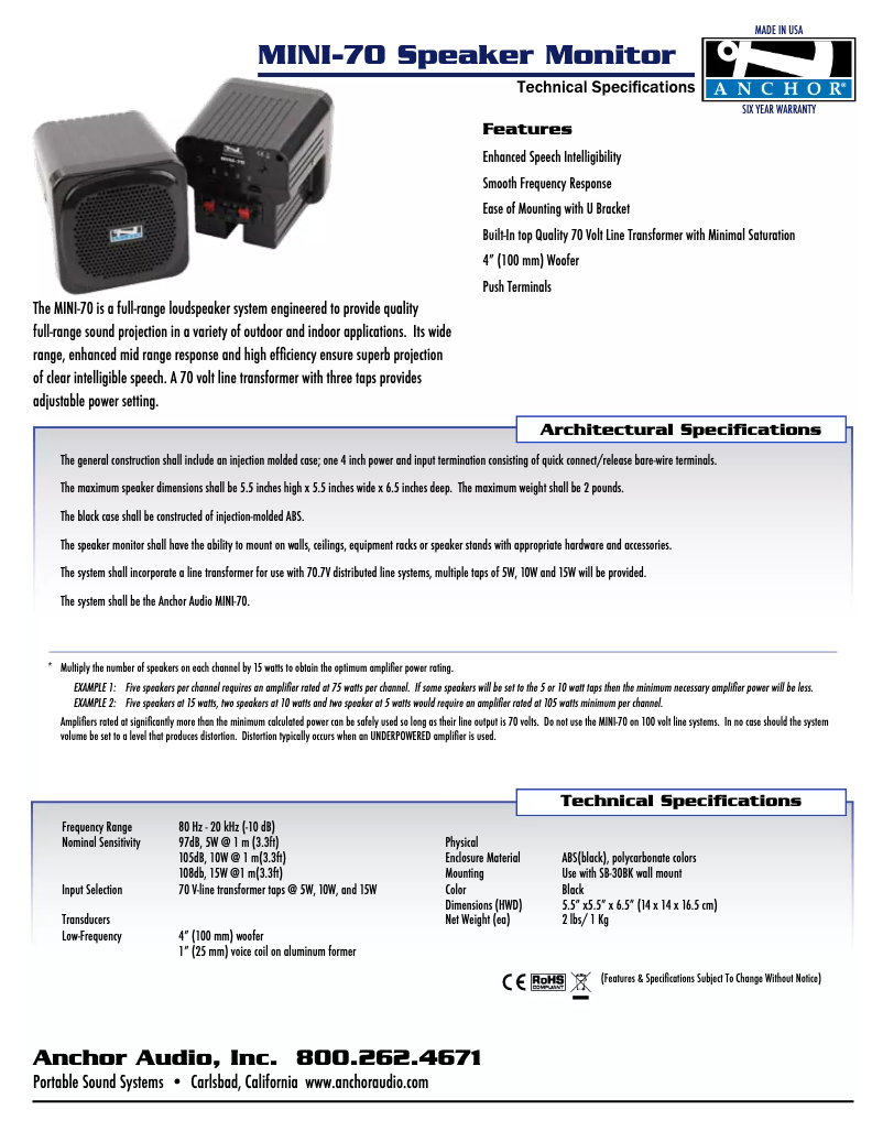 Imagen de la primera página del manual del dispositivo MINI-70