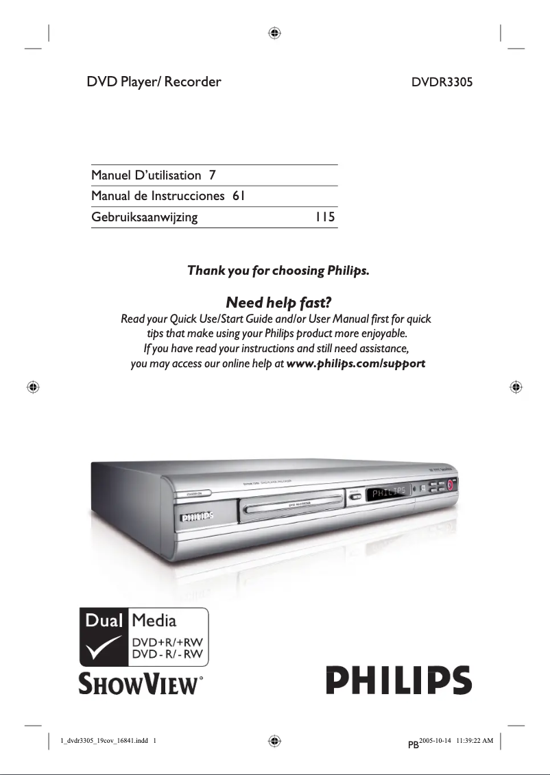 Page n°1 - Manuel utilisateur Philips DVDR3305