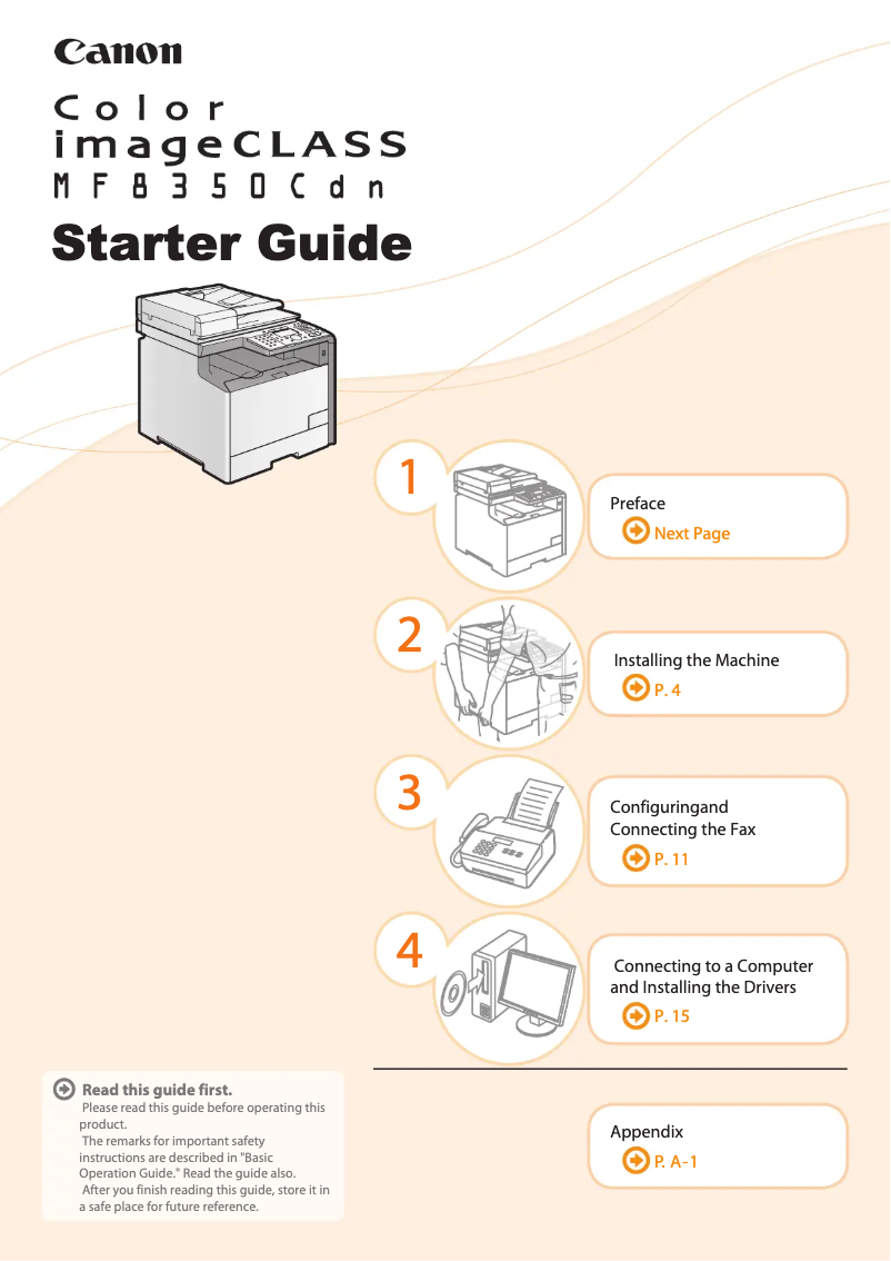 Page 1 de la notice Manuel utilisateur Canon imageCLASS MF8350Cdn