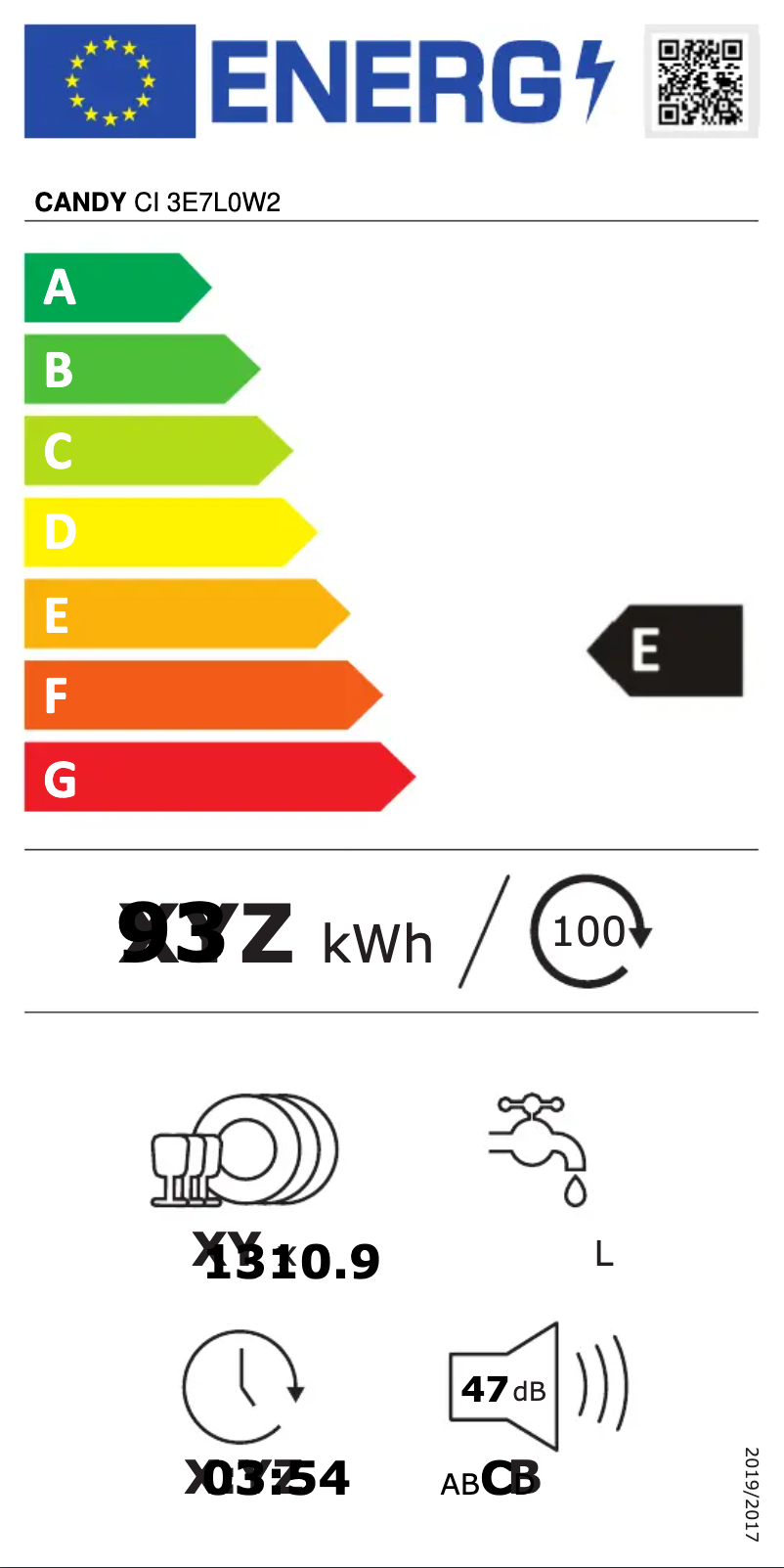 Page n°1 - Label énergétique Candy CI 3E7L0W2