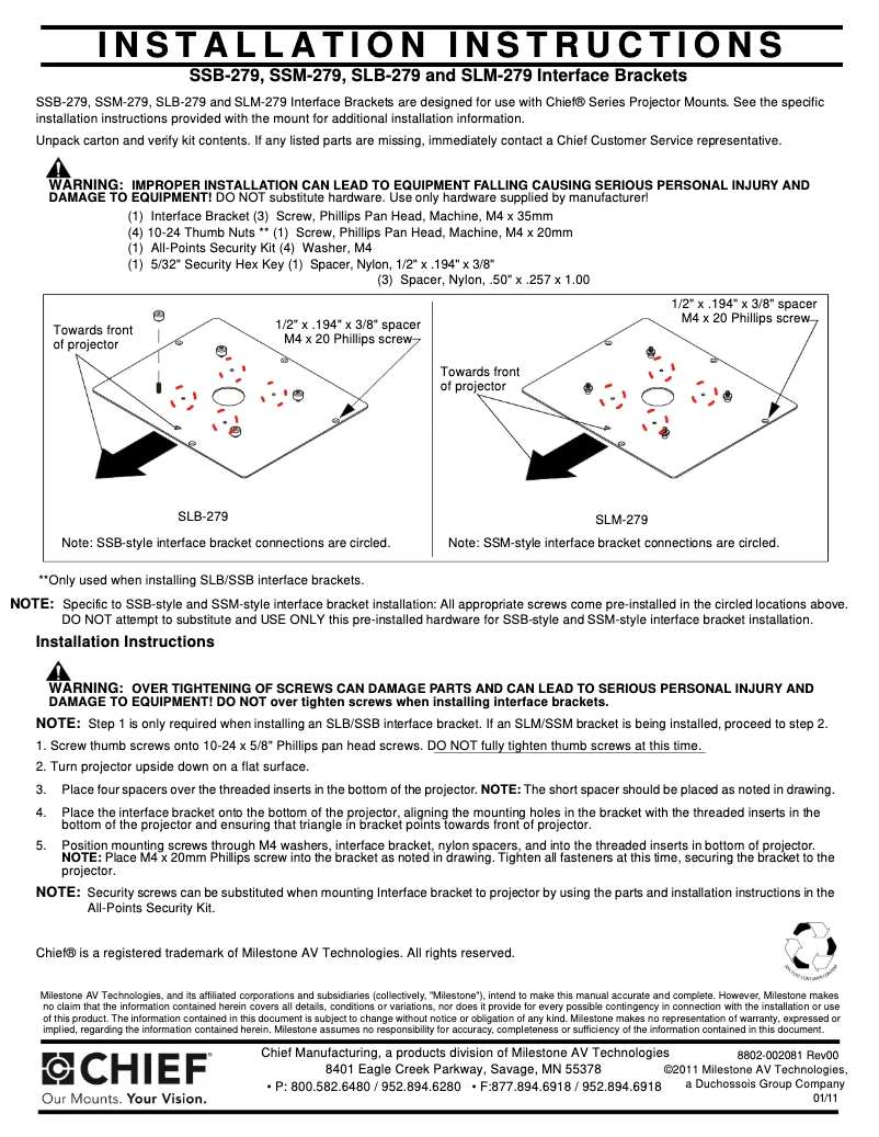 Page n°1 - Manuel utilisateur Chief SLM279