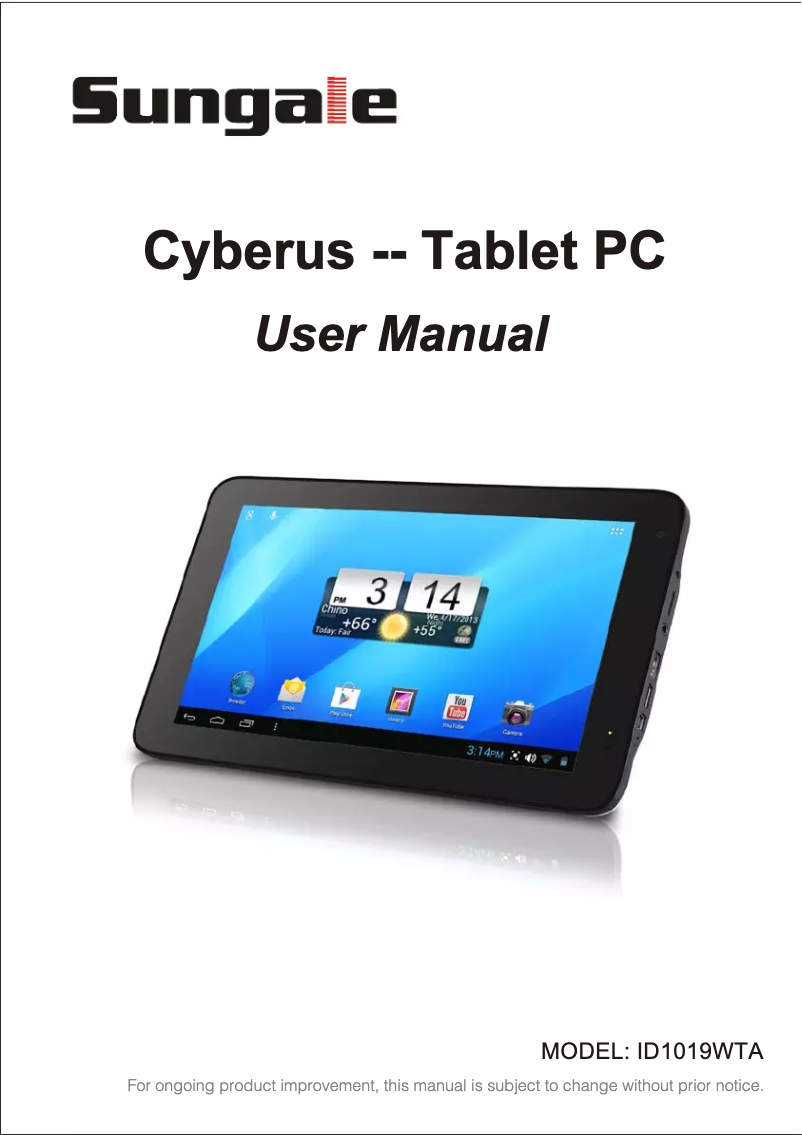 Page n°1 - Manuel utilisateur Sungale CyberUs ID1019WTA