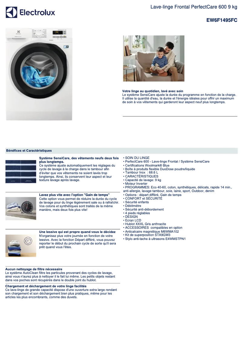 Page n°1 - Fiche technique Electrolux EW6F1495FC
