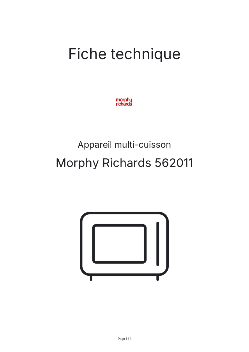 Page n°1 - Fiche technique Morphy Richards 562011