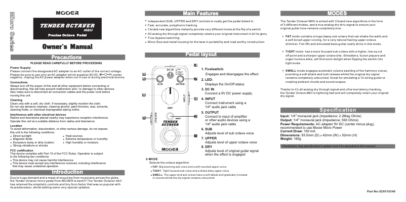 Image de la première page du manuel de l'appareil Tender Octaver MKⅡ