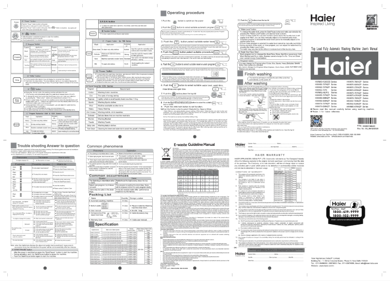 Page 1 de la notice Manuel utilisateur Haier HWM85-678GNZP