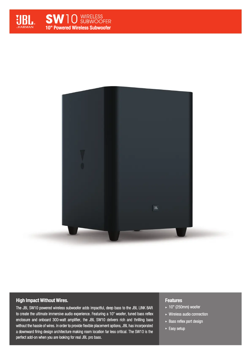 Page 1 de la notice Manuel utilisateur JBL Link SW10