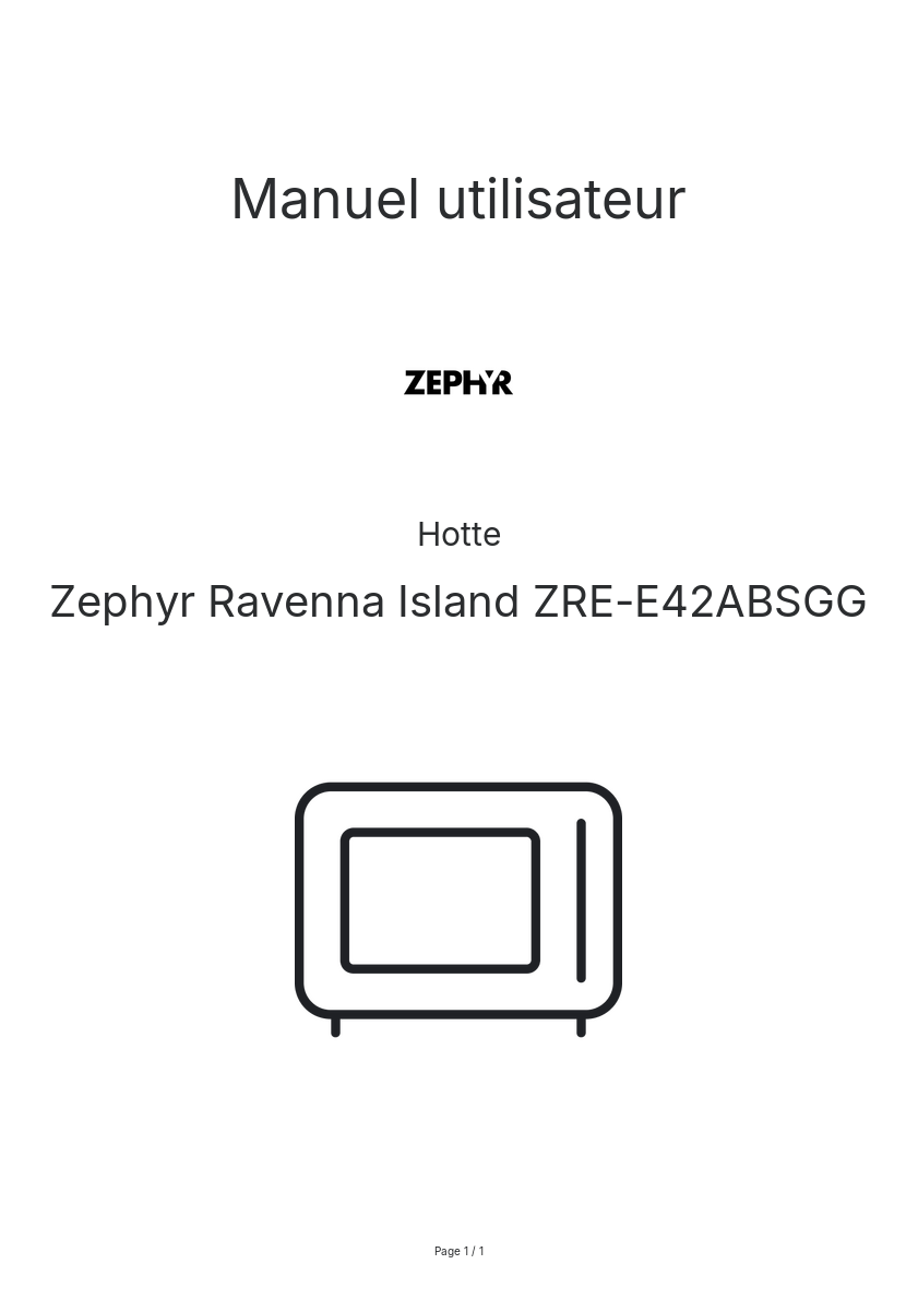 Image de la première page du manuel de l'appareil Ravenna Island ZRE-E42ABSGG