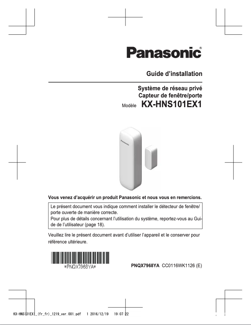 Page 1 de la notice Manuel utilisateur Panasonic KX-HNS101EX1