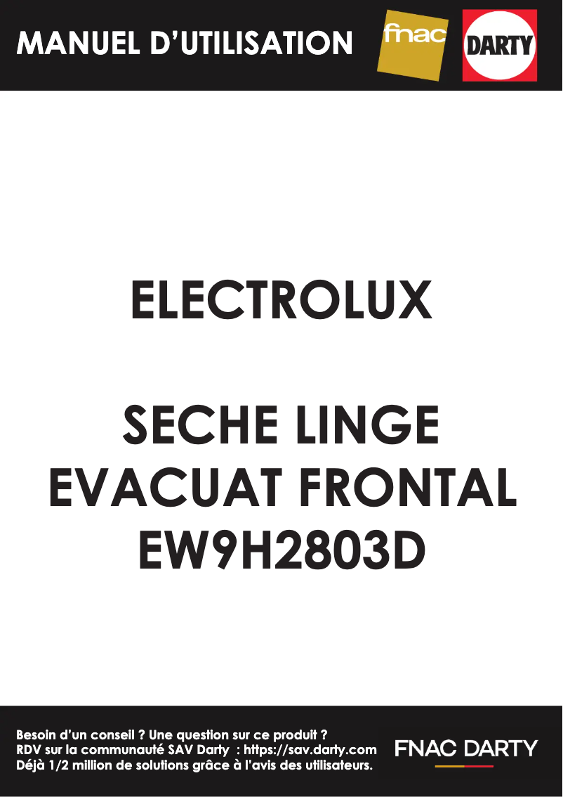 Page 1 de la notice Manuel utilisateur Electrolux EW9H2803D