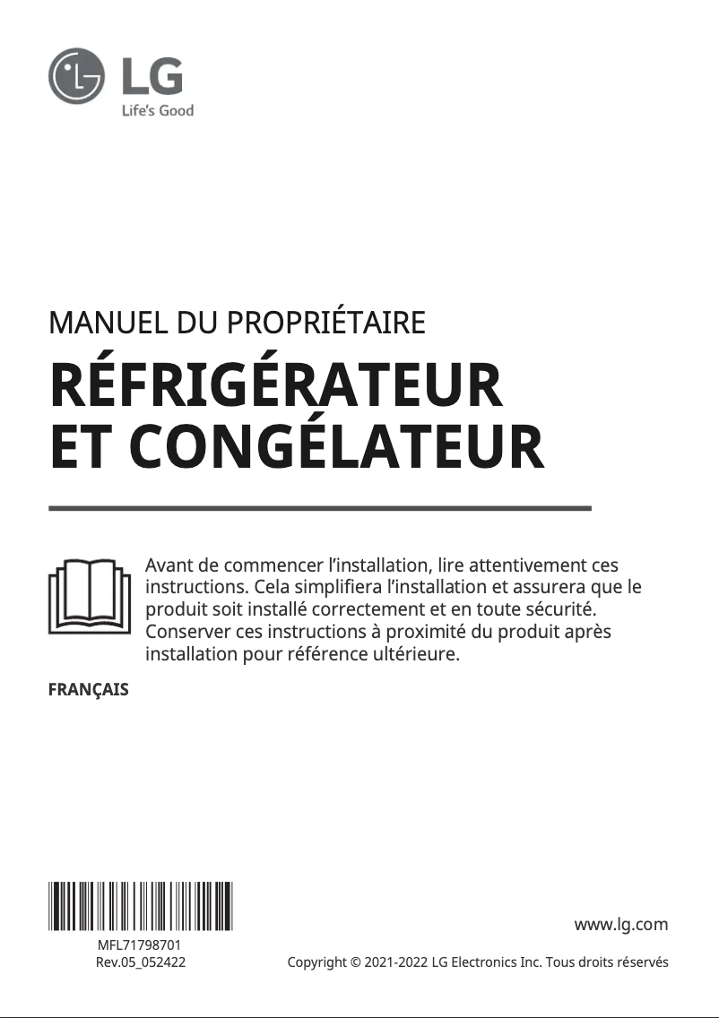 Image de la première page du manuel de l'appareil GSXV91MCAF