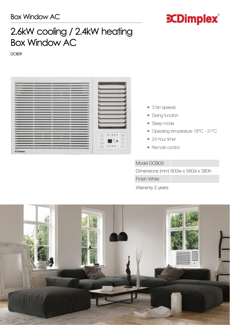 Page 1 de la notice Fiche technique Dimplex DCB09