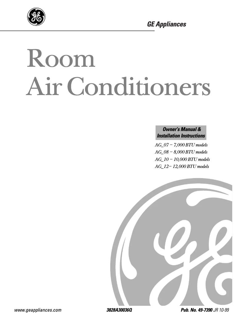 Page 1 de la notice Manuel d'utilisation et d'entretien GE AGP10AB