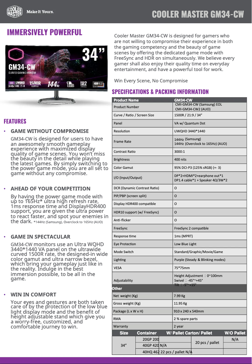 Image de la première page du manuel de l'appareil Gaming GM34-CW