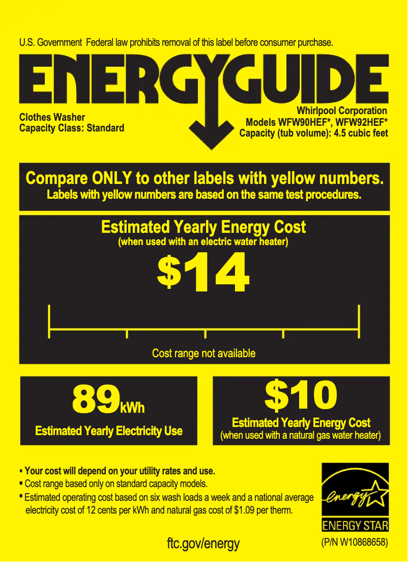 Page n°1 - Label énergétique Whirlpool WFW92HEF