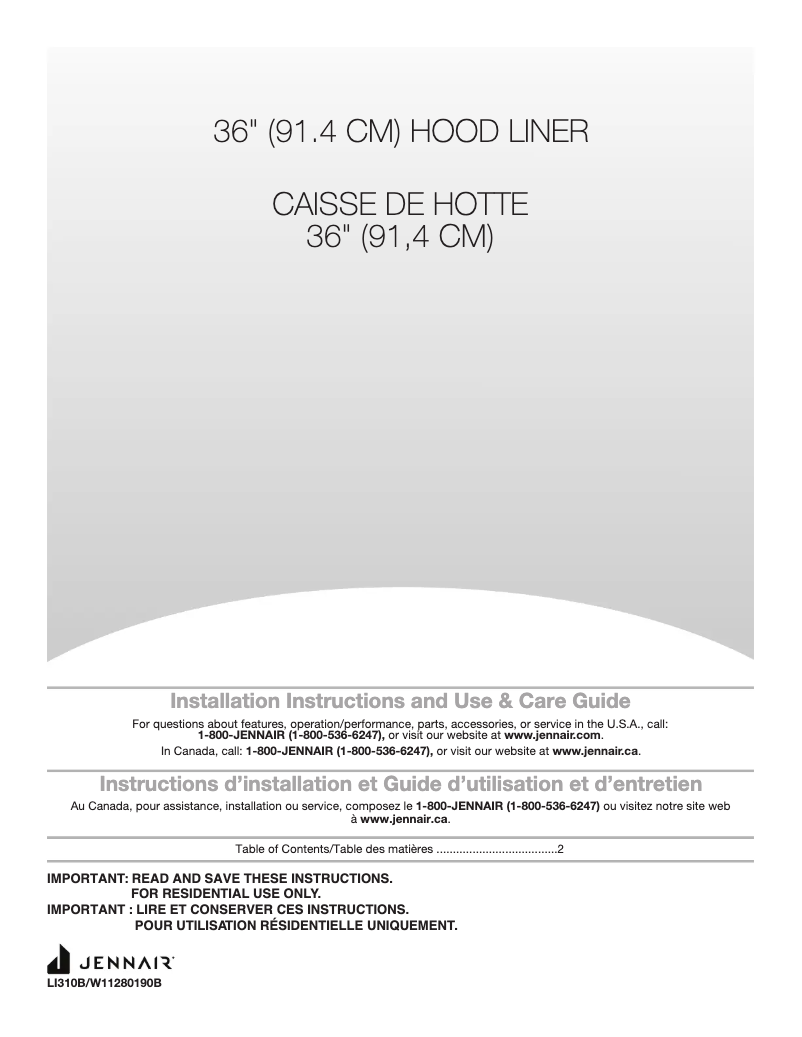 Page 1 de la notice Guide d'installation JennAir JXL6536HSS