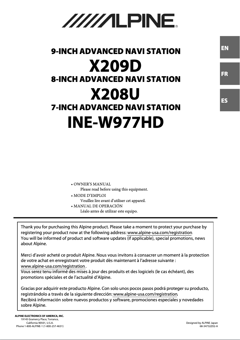 Page 1 de la notice Manuel utilisateur Alpine X208U