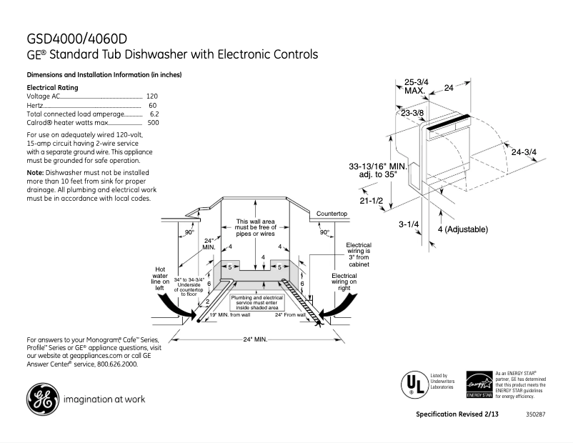 Page n°1 - Fiche technique GE GSD4000DBB