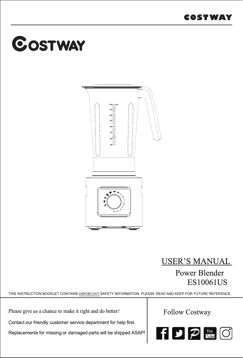 Page n°1 - Manuel utilisateur Costway ES10061US