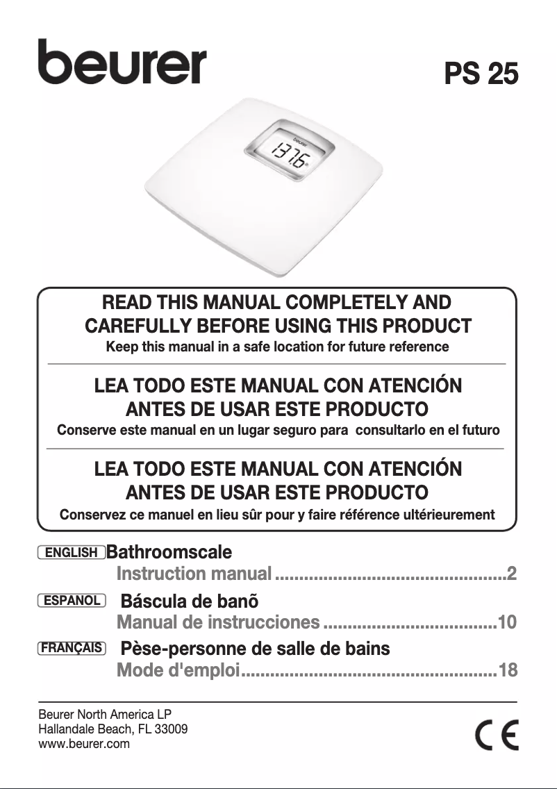 Page 1 de la notice Manuel utilisateur Beurer PS 25