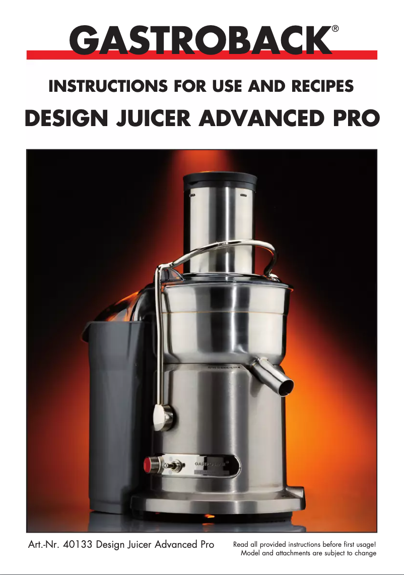 Page n°1 - Manuel utilisateur Gastroback Design Juicer Advanced Pro