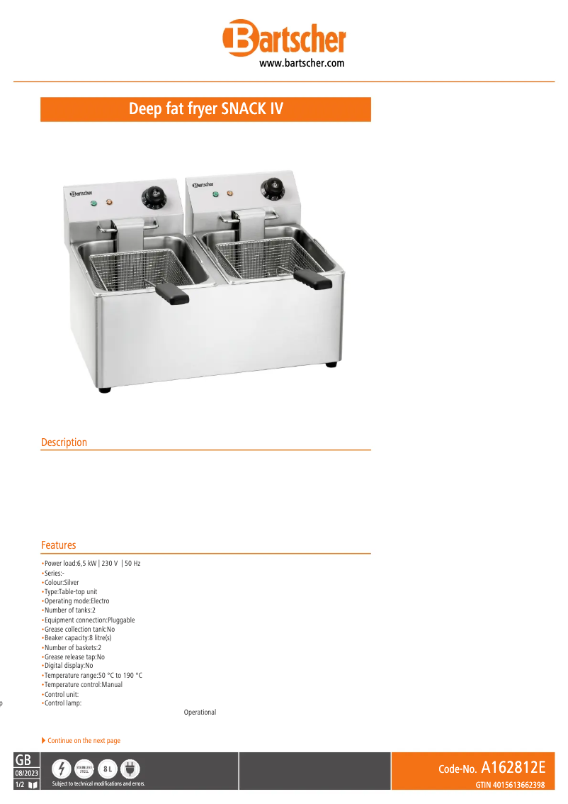 Image de la première page du manuel de l'appareil Snack IV A162812E