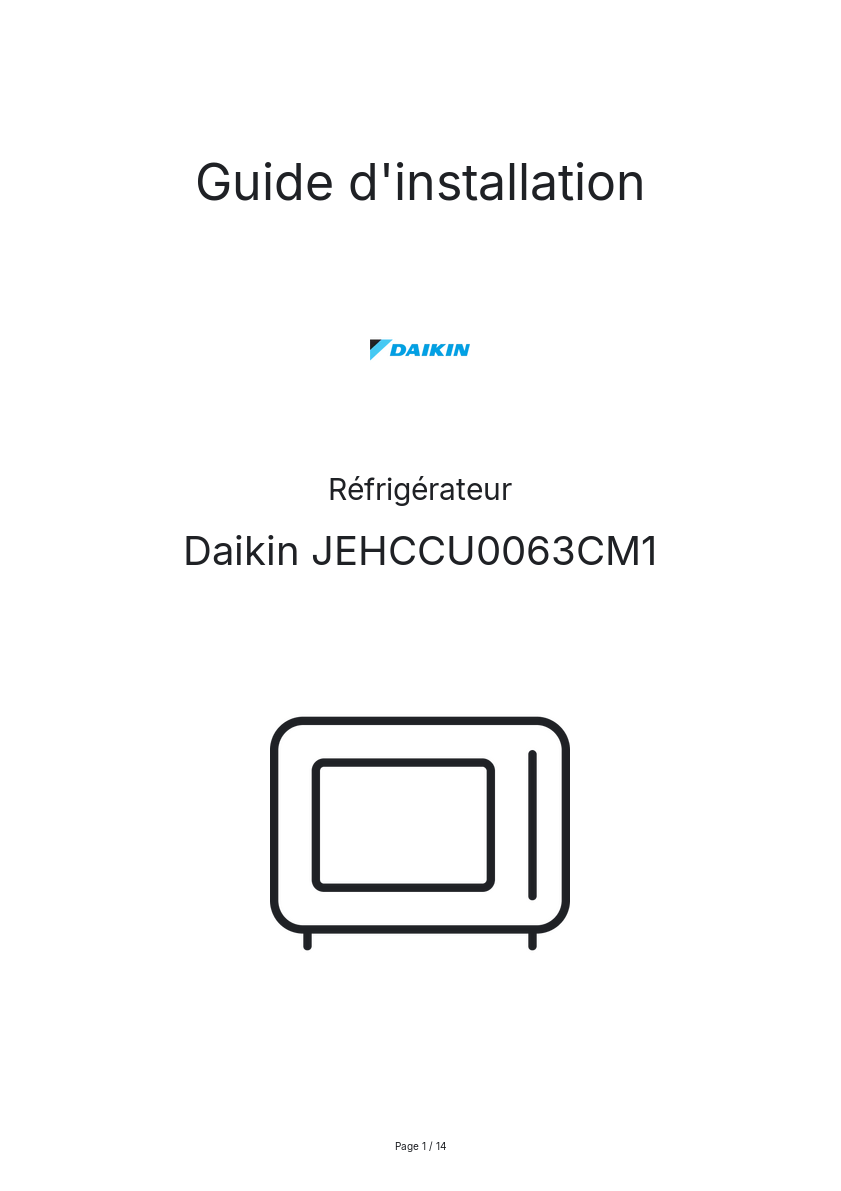 Image de la première page du manuel de l'appareil JEHCCU0063CM1