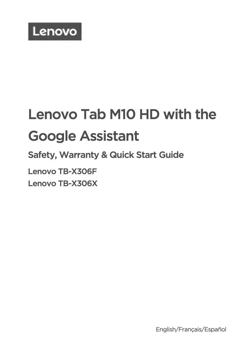Page n°1 - Guide de démarrage rapide Lenovo Tab M10 HD