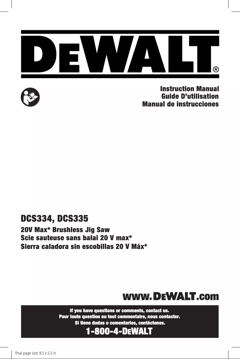 Page 1 de la notice Manuel utilisateur DeWalt DCS334