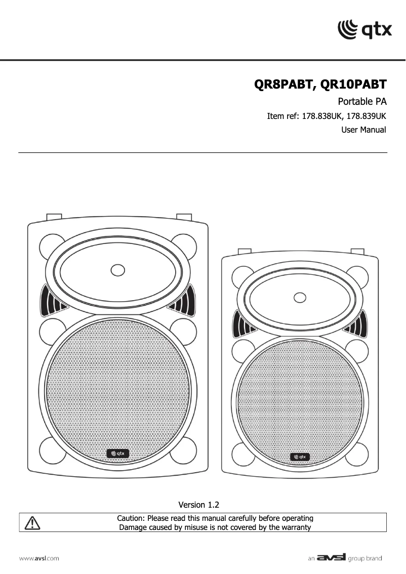 Page 1 de la notice Manuel utilisateur Qtx QR8PABT