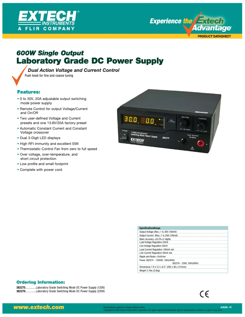 Page 1 de la notice Fiche technique Extech 382275