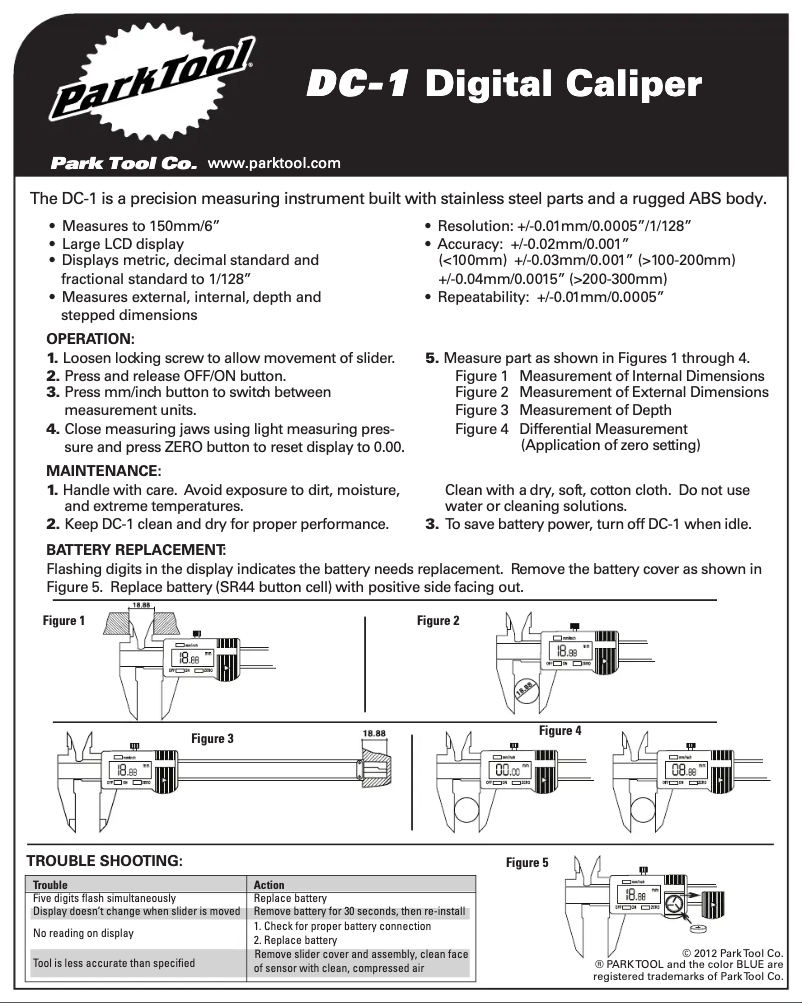 Page 1 de la notice Manuel utilisateur Park Tool DC-1