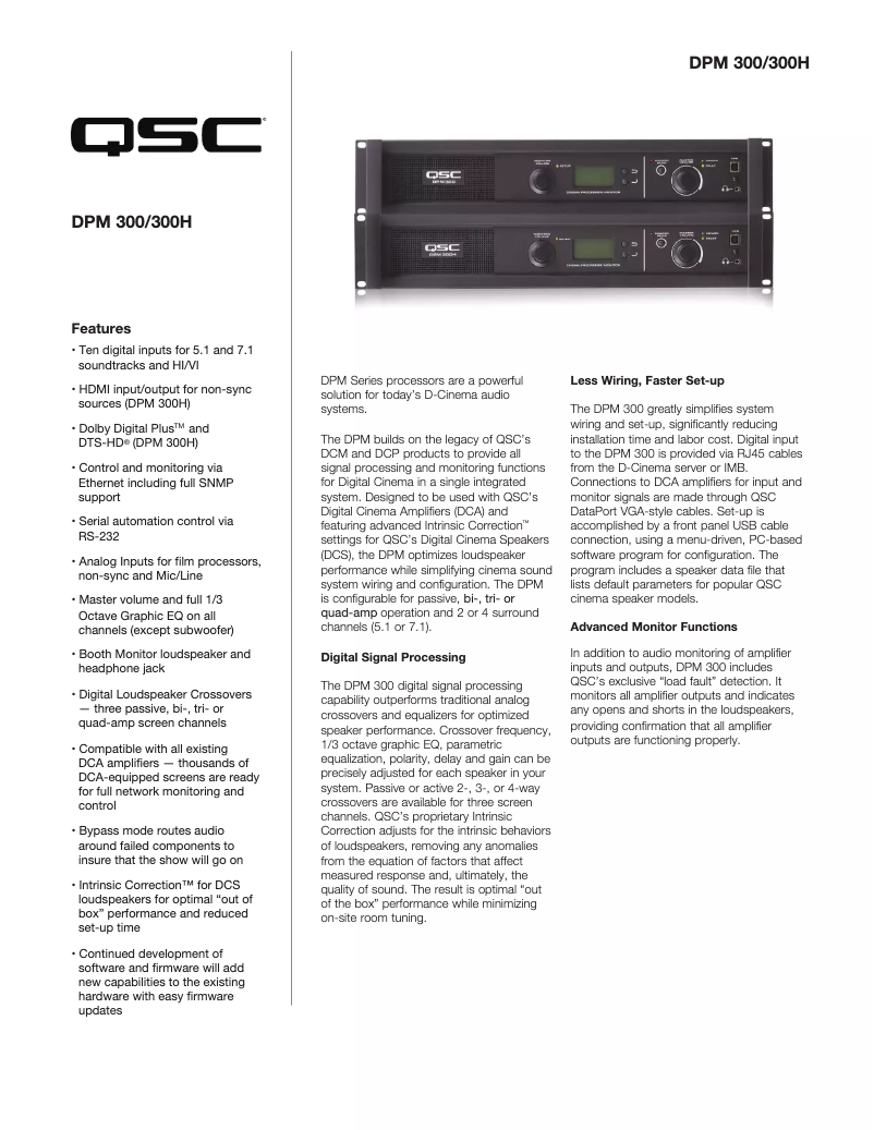 Page 1 de la notice Fiche technique QSC DPM 300/300H