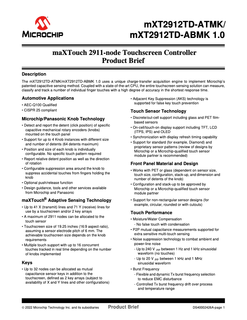 Imagen de la primera página del manual del dispositivo ATMXT2912TD-MK