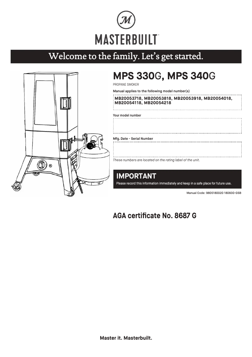 Page n°1 - Manuel utilisateur Masterbuilt MB20053718