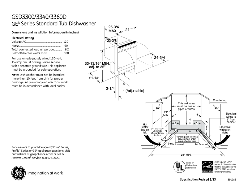 Page n°1 - Fiche technique GE GSD3300DBB