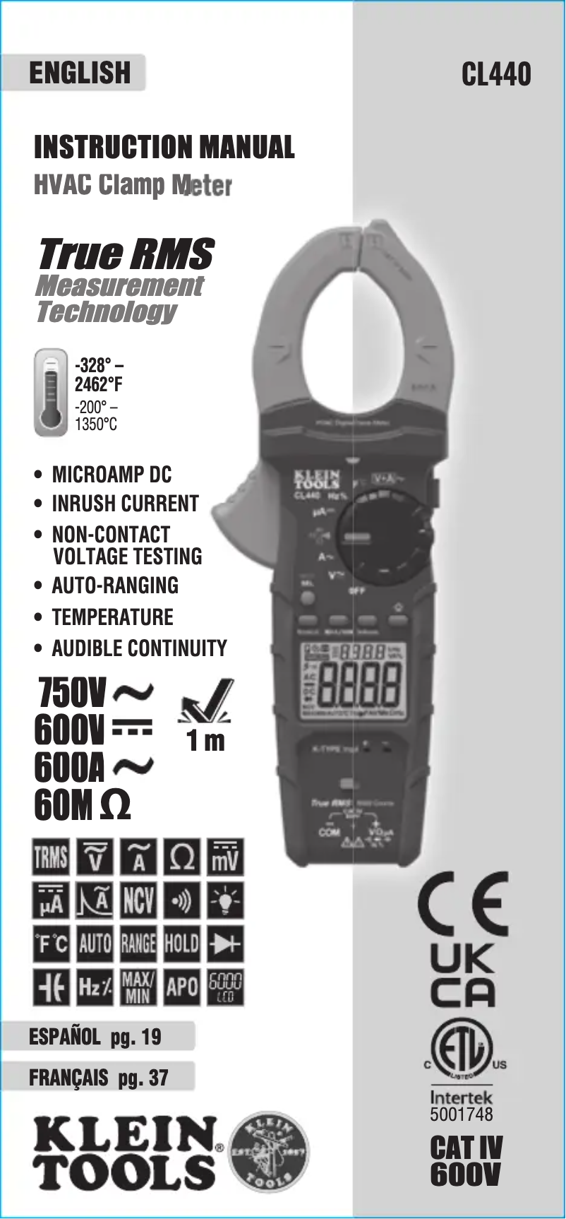 Page 1 de la notice Manuel utilisateur Klein Tools CL440