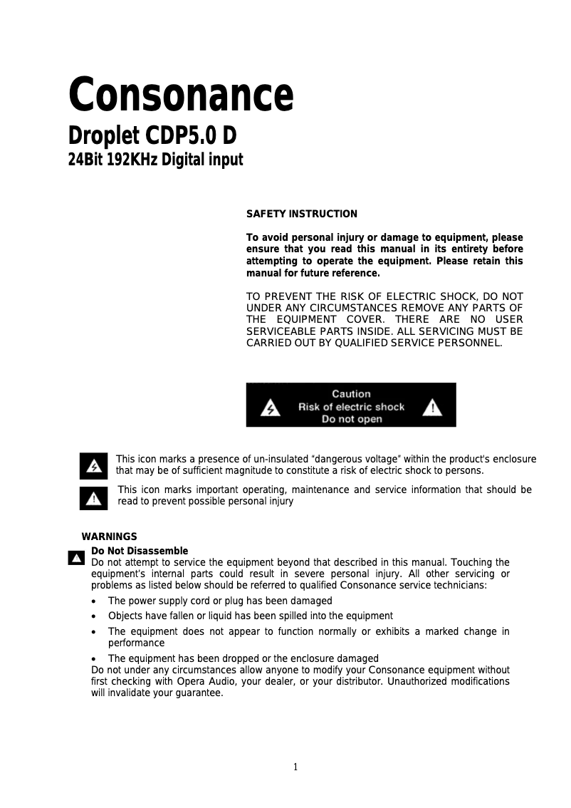 Image de la première page du manuel de l'appareil Droplet CDP5.0D