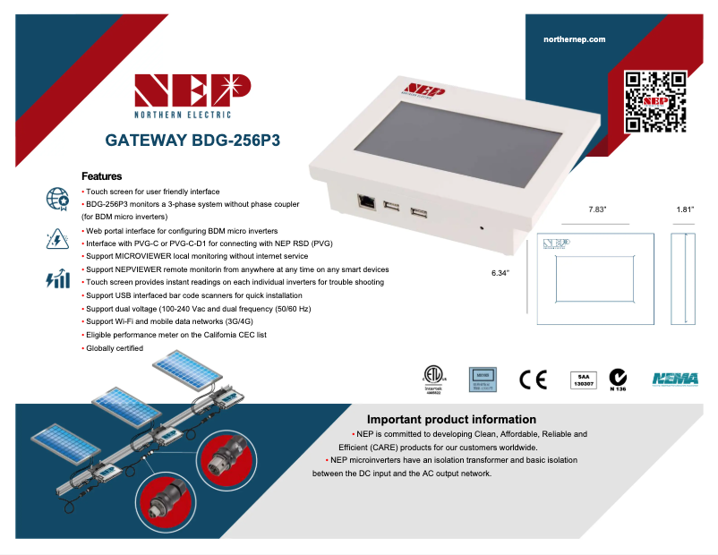 Page 1 de la notice Fiche technique NEP BDG-256