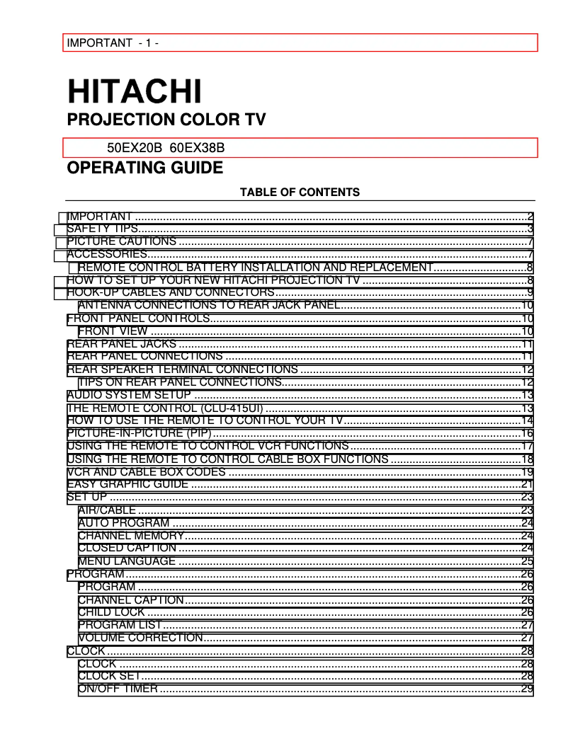 Page n°1 - Manuel utilisateur Hitachi 50EX20B