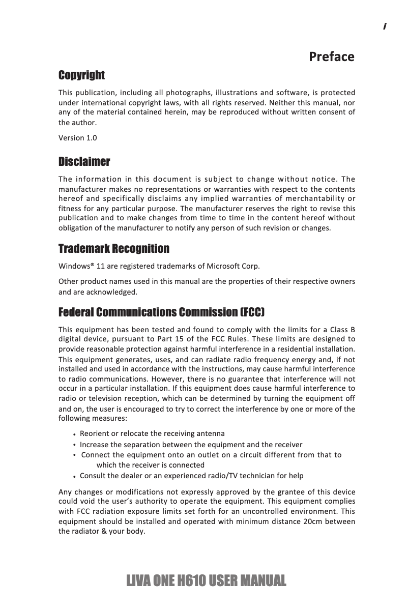 Page 1 de la notice Manuel utilisateur ECS LIVA One H610