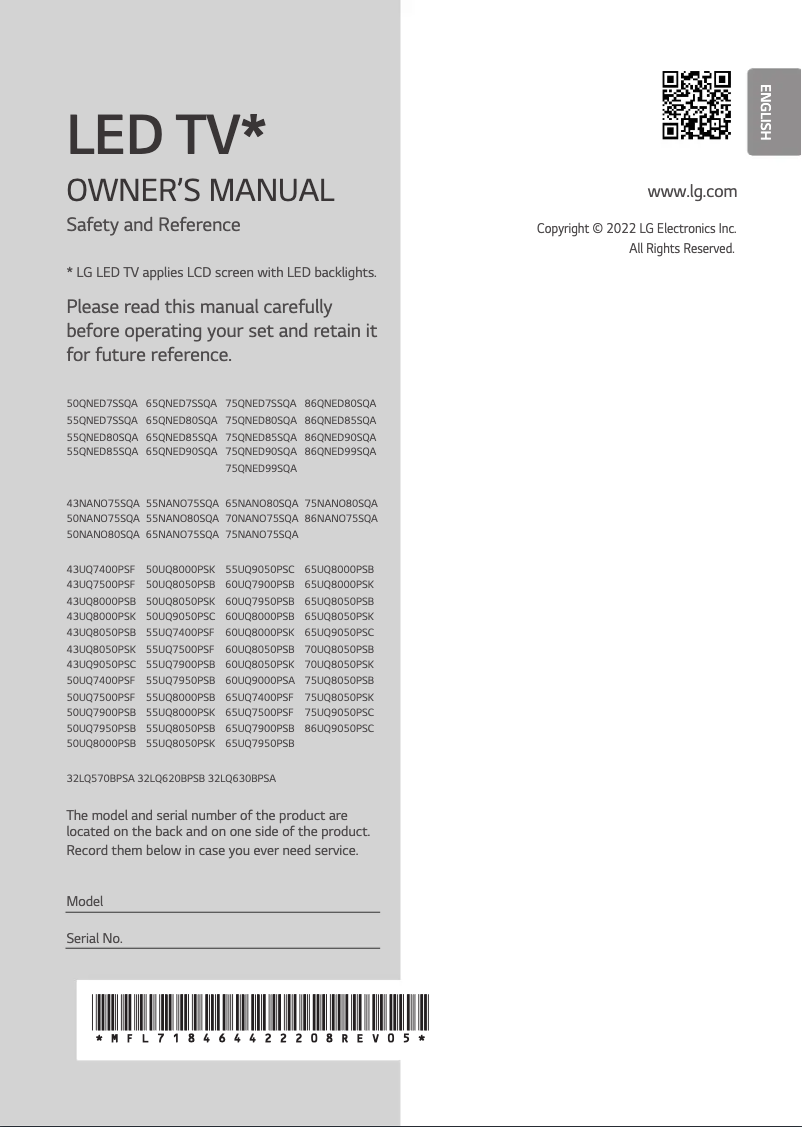 Page 1 de la notice Manuel utilisateur LG 55UQ8050PSB