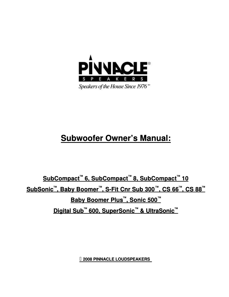 Page n°1 - Manuel utilisateur Avid SUBcompact 6