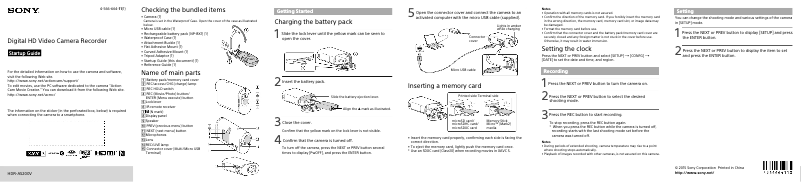 Page n°1 - Guide d'installation Sony HDR-AS200VR