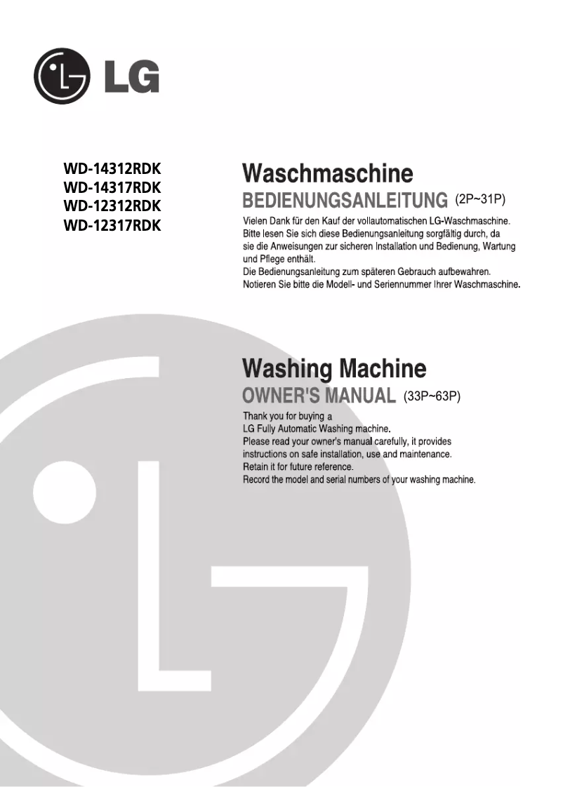 Page 1 de la notice Manuel utilisateur LG WD-14317