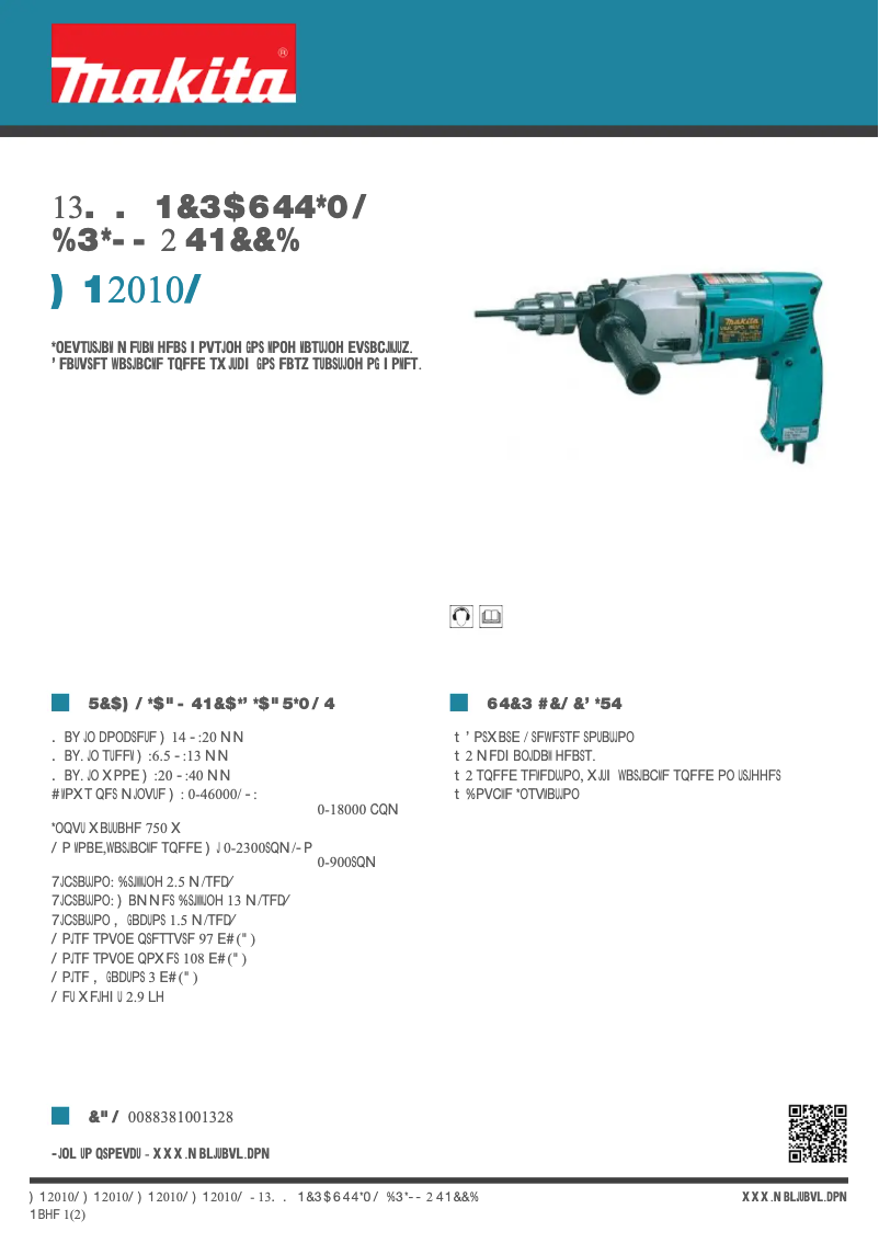 Page 1 de la notice Fiche technique Makita HP2010N
