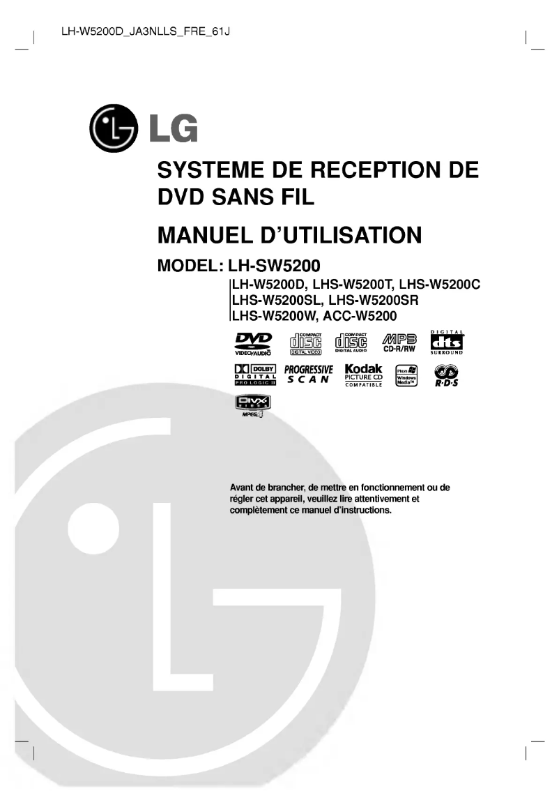 Page 1 de la notice Manuel utilisateur LG LH-W5200D