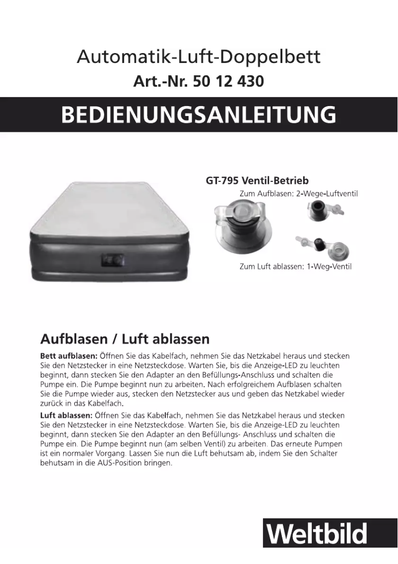 Page 1 de la notice Manuel utilisateur Weltbild 50 12 430