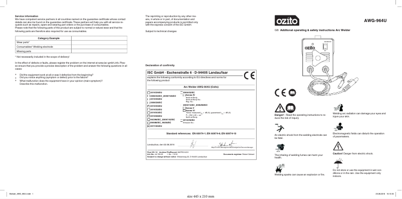 Page n°1 - Manuel utilisateur Ozito AWG-964U